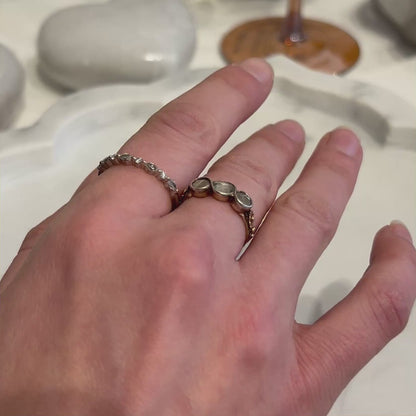 Vintage Mixed Diamond + 14k White Gold Half Eternity Ring - Sz. 6.25