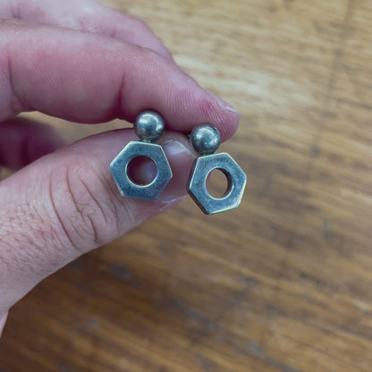 Vintage + Sterling Silver Hex Drop Earrings