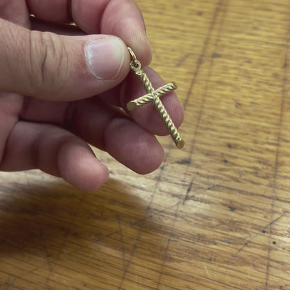 Vintage 9ct Yellow Gold Twisted Tubular Cross Pendant