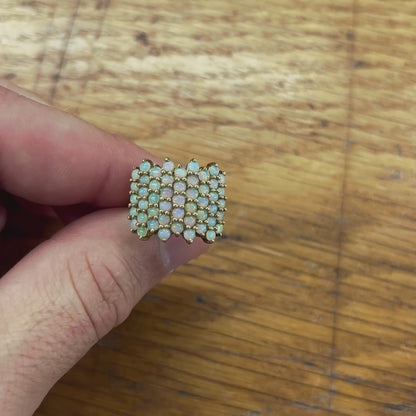 Vintage Opal + 9ct Yellow Gold Pave Ring - Sz. 5.25