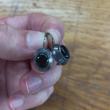 Vintage Onyx + Sterling Silver Earrings