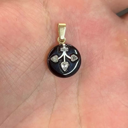 Vintage Art Deco Diamond + Onyx + 18ct. Yellow Gold Pendant