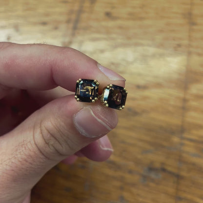 Vintage Smoky Topaz + 9ct Yellow Gold Earrings