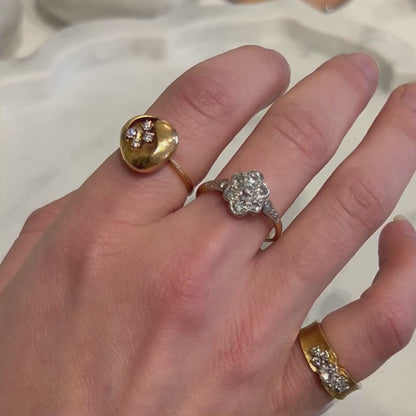 Antique 18k Gold Edwardian Diamond Daisy Ring - Size 8.5