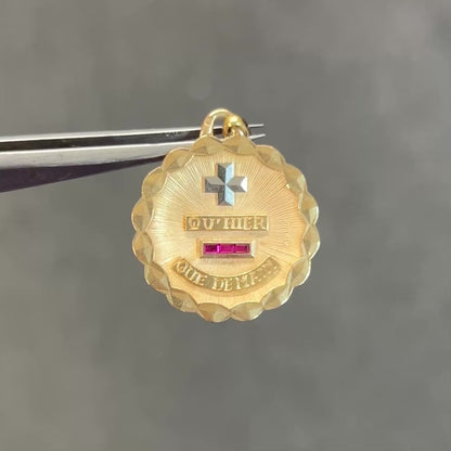 Antique Art Deco Ruby + 18k Yellow Gold Augis Love Token Pendant