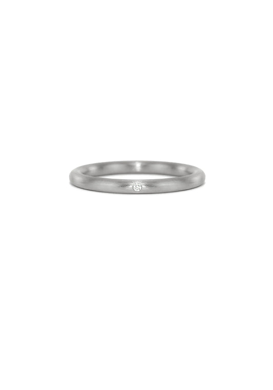 Slice Silver Brushed Round Diamond Band