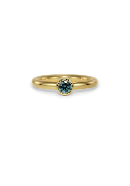 Slice Solitaire Teal Sapphire Ring
